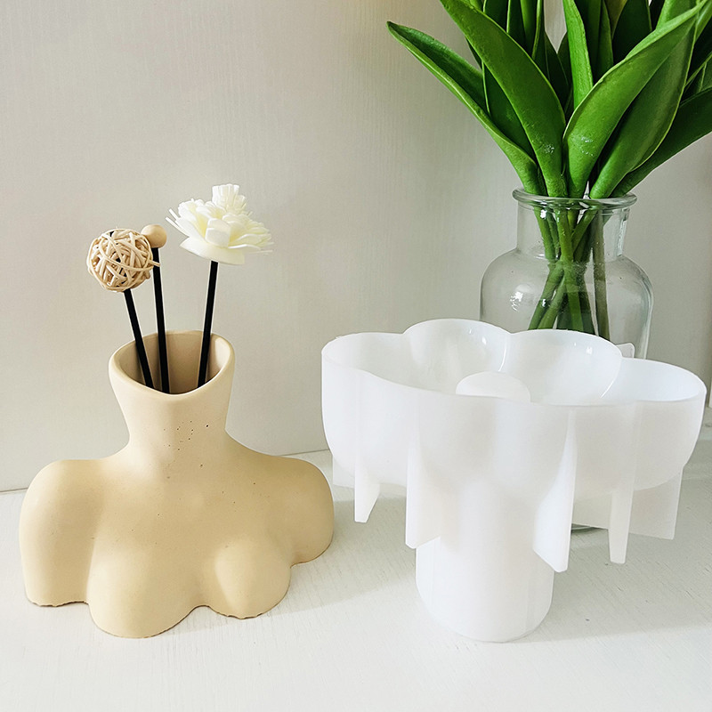 Female Body Art Vase Silicone Mold Handmade Cement Half Body Vase Mold Aromatherapy Stick Container 