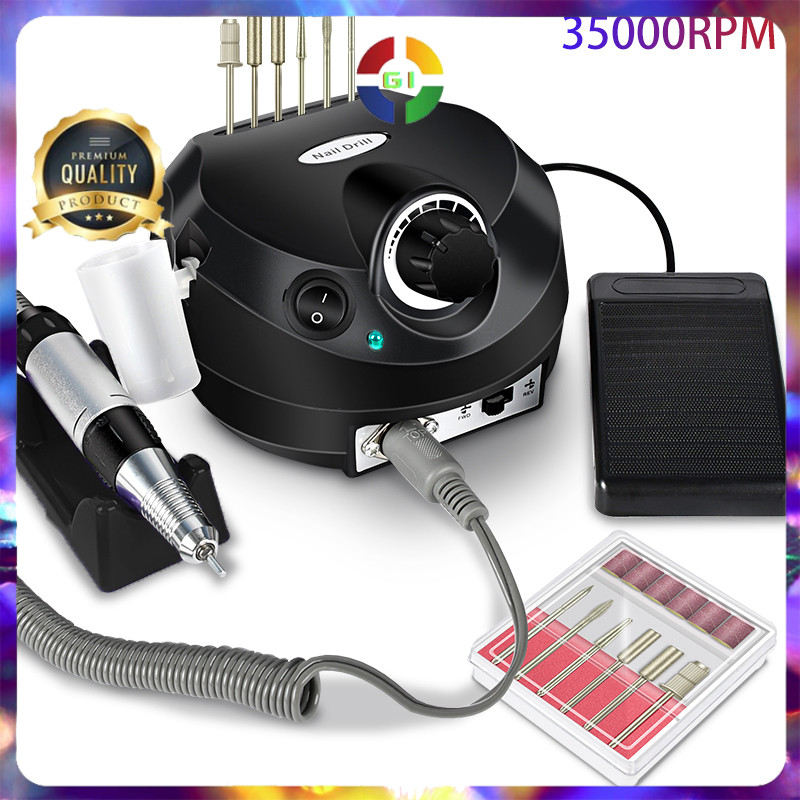 (GI) Alat Nail Art Manicure Pedicure Kikir Kuku Elektrik Set Lengkap 35000 RPM