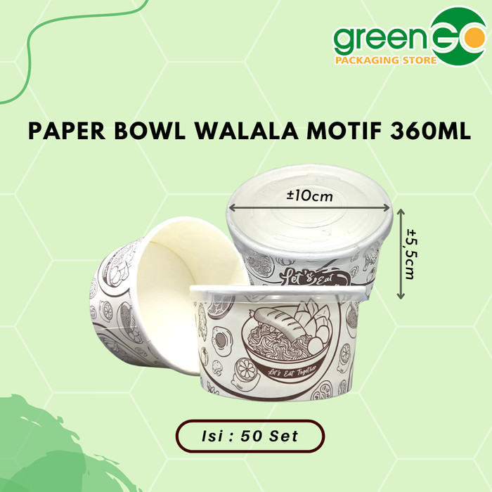 

LL PAPER BOWL MOTIF 360ML 50 SET TUTUP WALALAA MANGKOK RICE BOWL KECIL