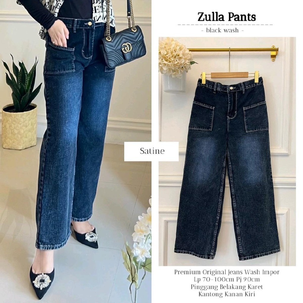 Zulla Pant Celana Kulot Jeans Kancing Depan Pinggang Karet