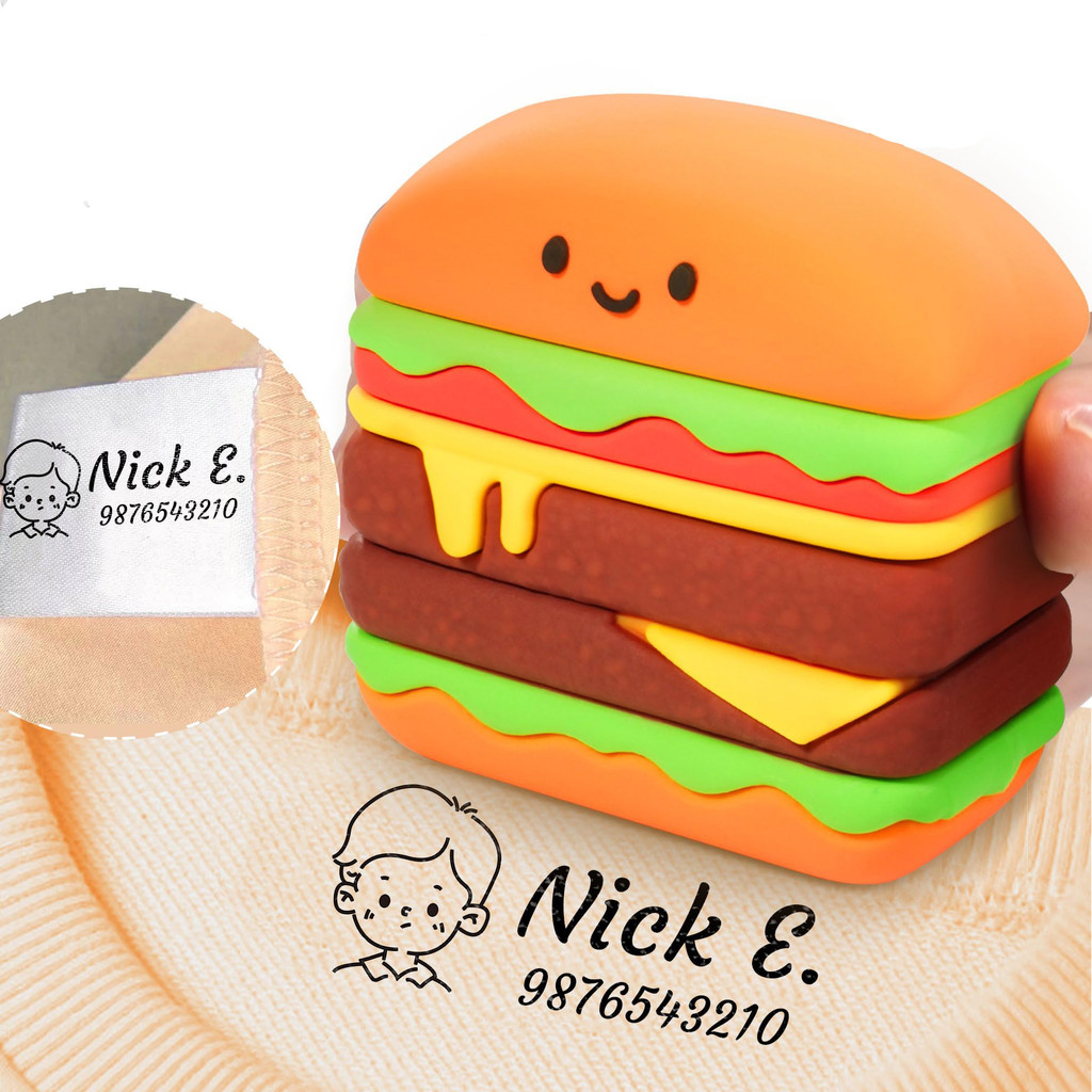 

Children's Custom Name Stamps for Clothing Hamburg Shaped Seal Personalized Waterproof Non-fading Stamp for Baby Student Clothes