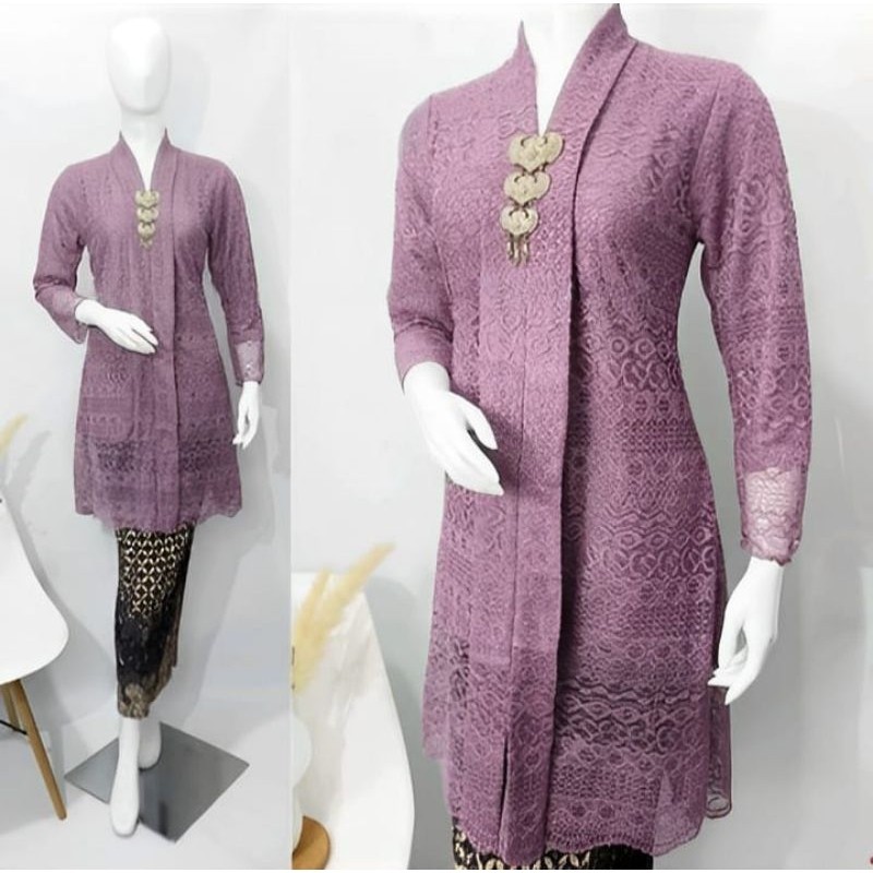 AK Atasan Kebaya Jumbo Ld 120 XXXL Baju Kondangan Floy Tunik Panjang Mix Rok Plisket Batik Panjang D
