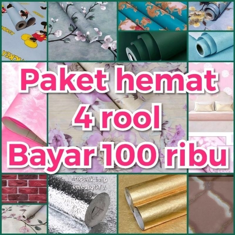 QQ22SD45HB PROMO PAKET HEMAT 4 ROL Wallpaper Stiker Dinding Kamar Tidur Aesthetic Mewah Motif Bunga 