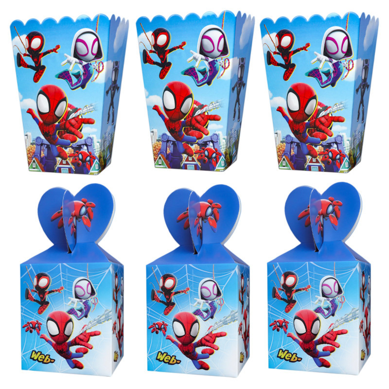 

6/24pcs Disney Spiderman Birthday Party Decor Candy Gift Box Snack Popcorn Paper Bag Cartoon Candy Gift Bag Party Supplies