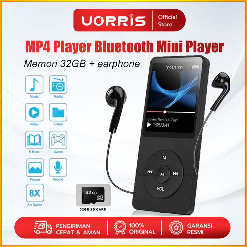 UORRIS MP4 Player Bluetooth MP3 Mini Player Bluetooth MP3 Bluetooth Speaker Free 32GB Card USB/Type 