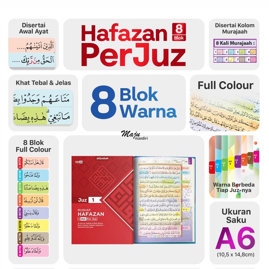 alquran hafalan per juz ukuran a6 lengkap 30 buku hafazan 8 blok full colour disertai kolom murajaah