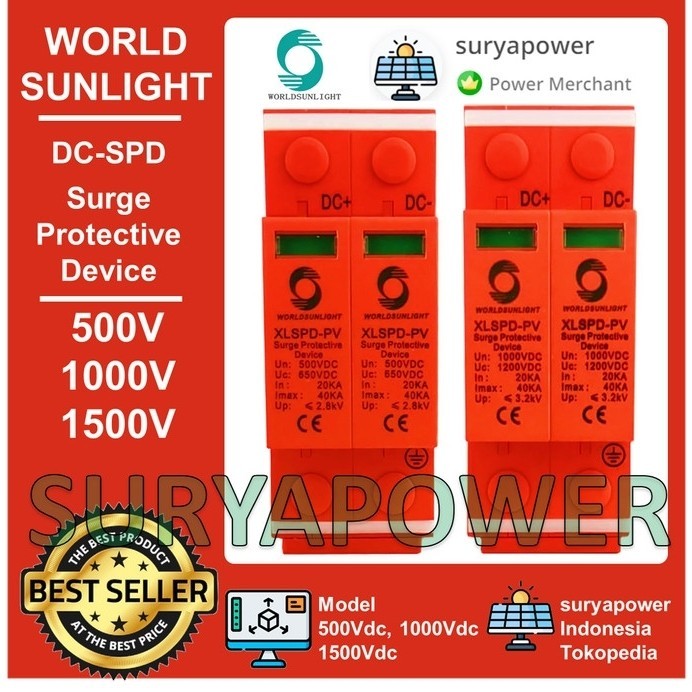 SPD DC - 500V 1000V 1500V - SURGE ARRESTER DC - WORLDSUNLIGHT - SPD 500VDC 2P