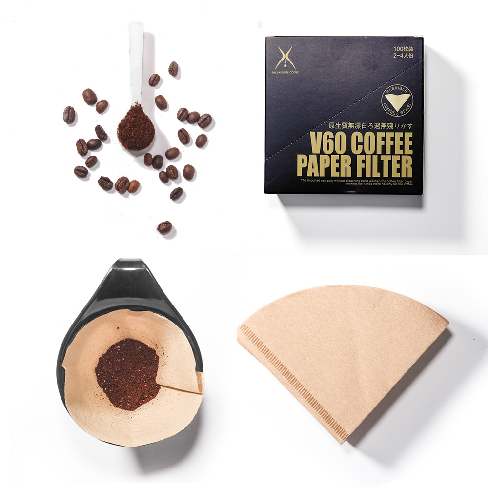 V 6Filter Coffee Espresso Coffee Natural Paper Filters Cone V-Shaped Unbleached Barista Drip Coffee 