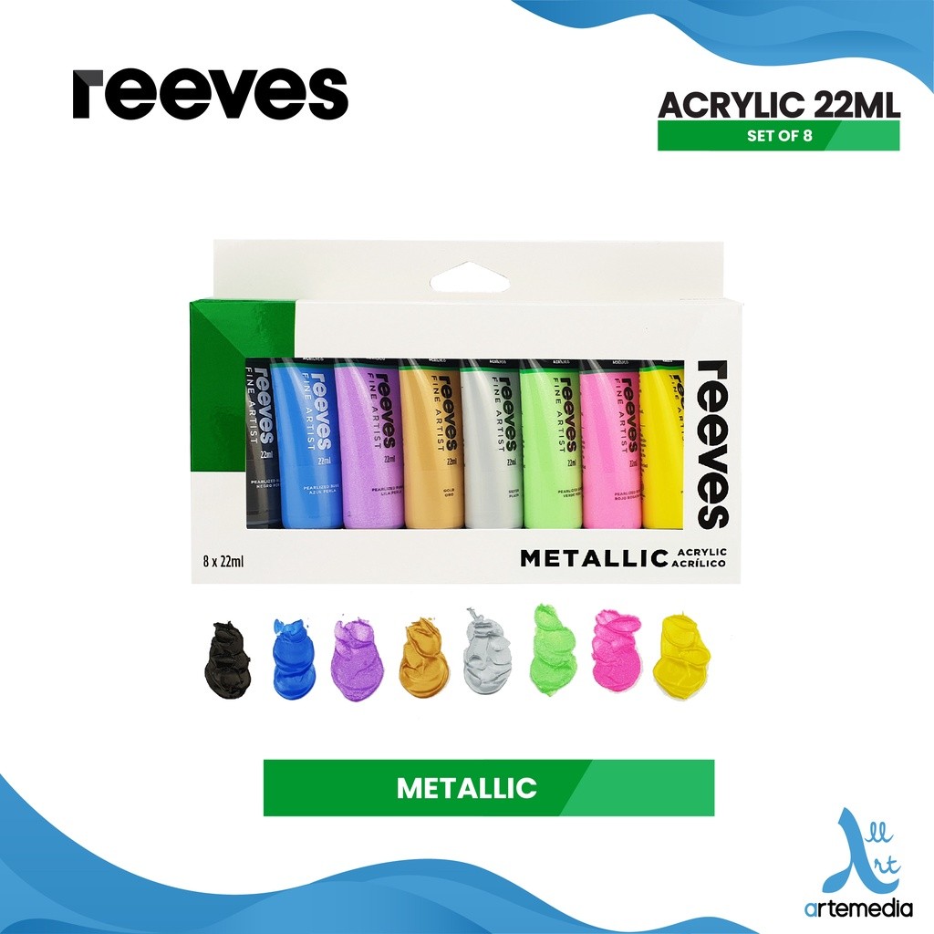 

Gramedia Surabaya - Reeves Acrylic Artists 8x22ml Acrylic Color Paint Set metallic