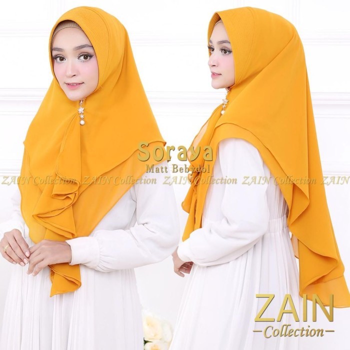 Soraya Hijab Instan Syari Ceruty Baby Doll 2 layer Ori Zain Collection - Mustard