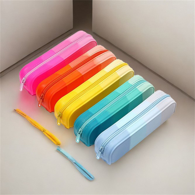 

Soft Silicone Pencil Case Creative Gradient Color Pen Bag Waterproof Large Storage Bag for School Organizer Supplies