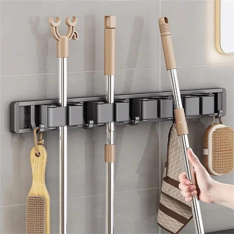 

2/3/4 Hooks Wall Mounted Strong Broom Mop Holder Mop and Broom Organizer Mop Holder Rack Mop Holder Self Organizers Hang Broom