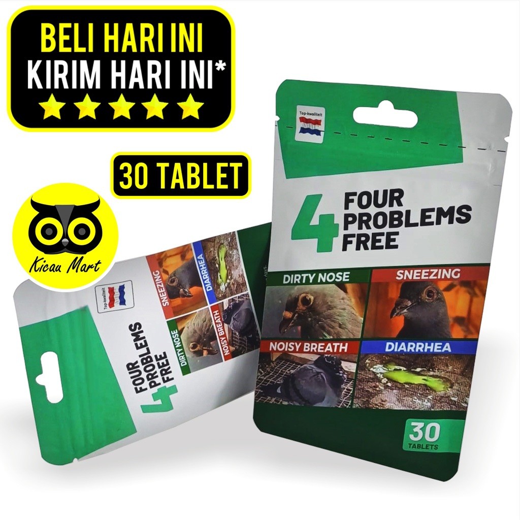 KICAU MART 4 Four Problems Free 30 Tablet Obat Burung Merpati Pilek Bersin Ngorok Sesak Nafas Pencer