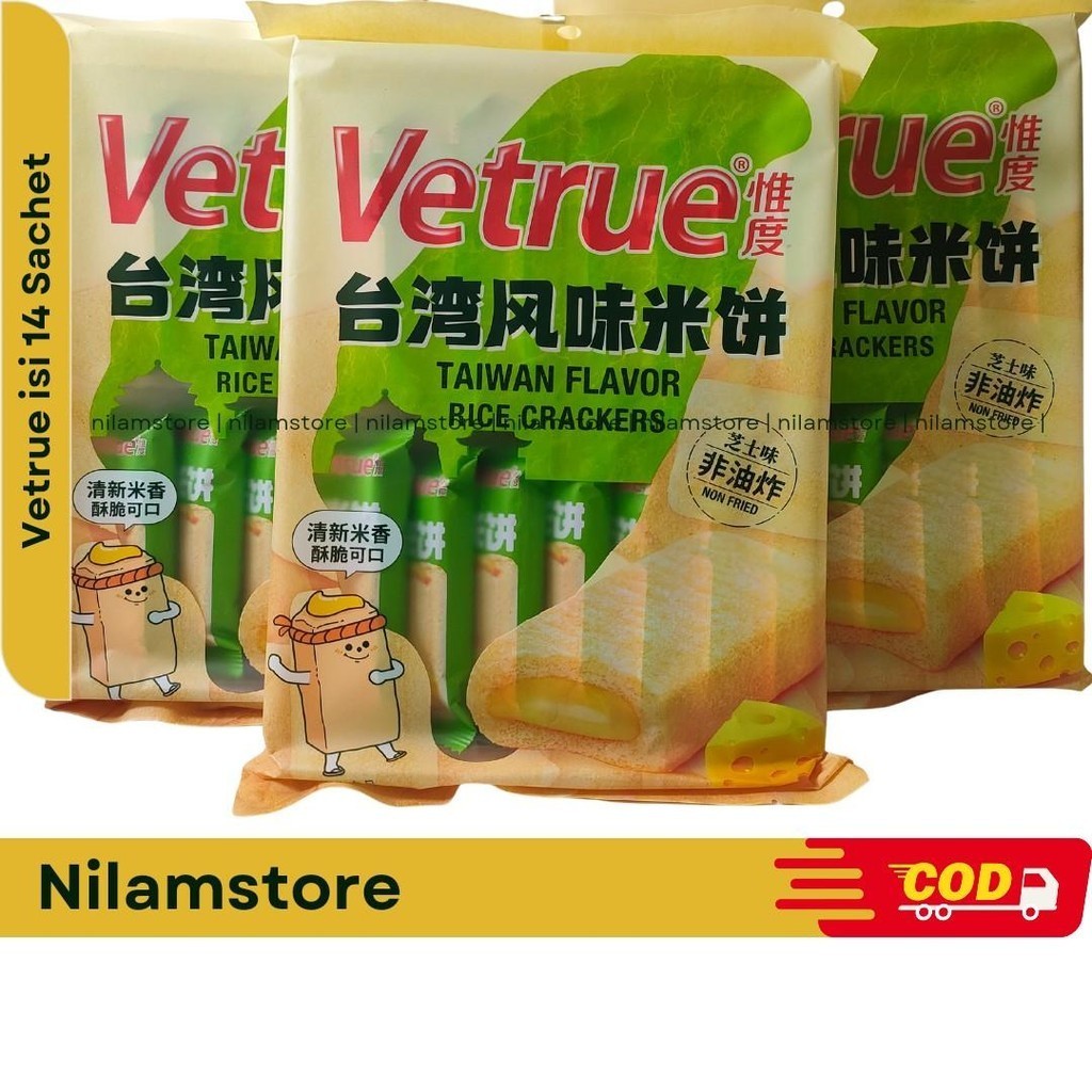 

Vetrue Keju 116g - Vetrue Rice Crackers Cheese 116g isi 14 pcs - Kue Beras Keju Camilan
