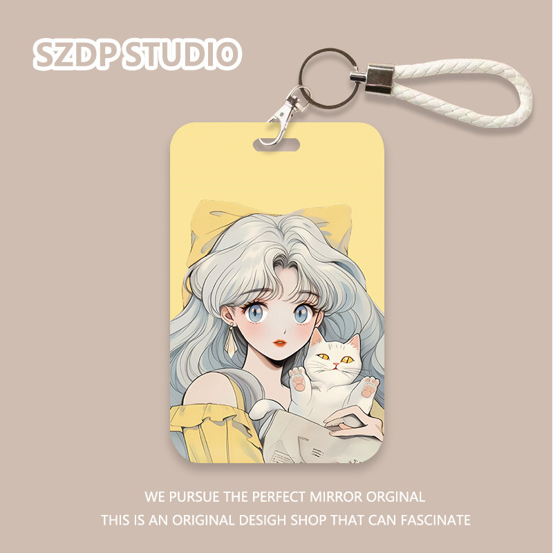 

ID CARD Pola gadis anime kartun Korea penutup pelindung gantungan kunci terintegrasi kawaii lucu penutup pelindung kartu bank penutup pelindung kartu bus kartu ID