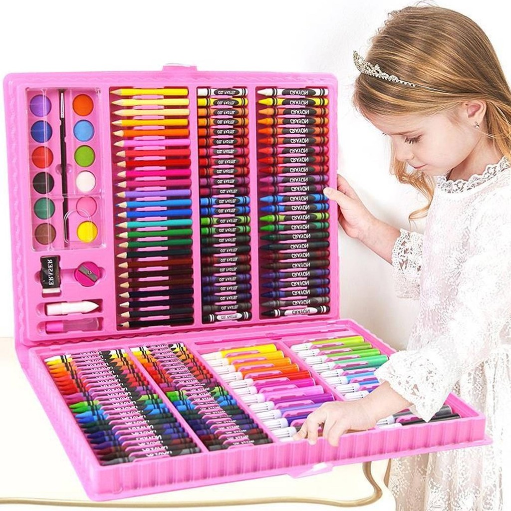 

168PCS Kids Painting Drawing Art Set with Crayons Oil Pastels Watercolor Markers Colored Pencil Tools for Boys Girls Gift art su