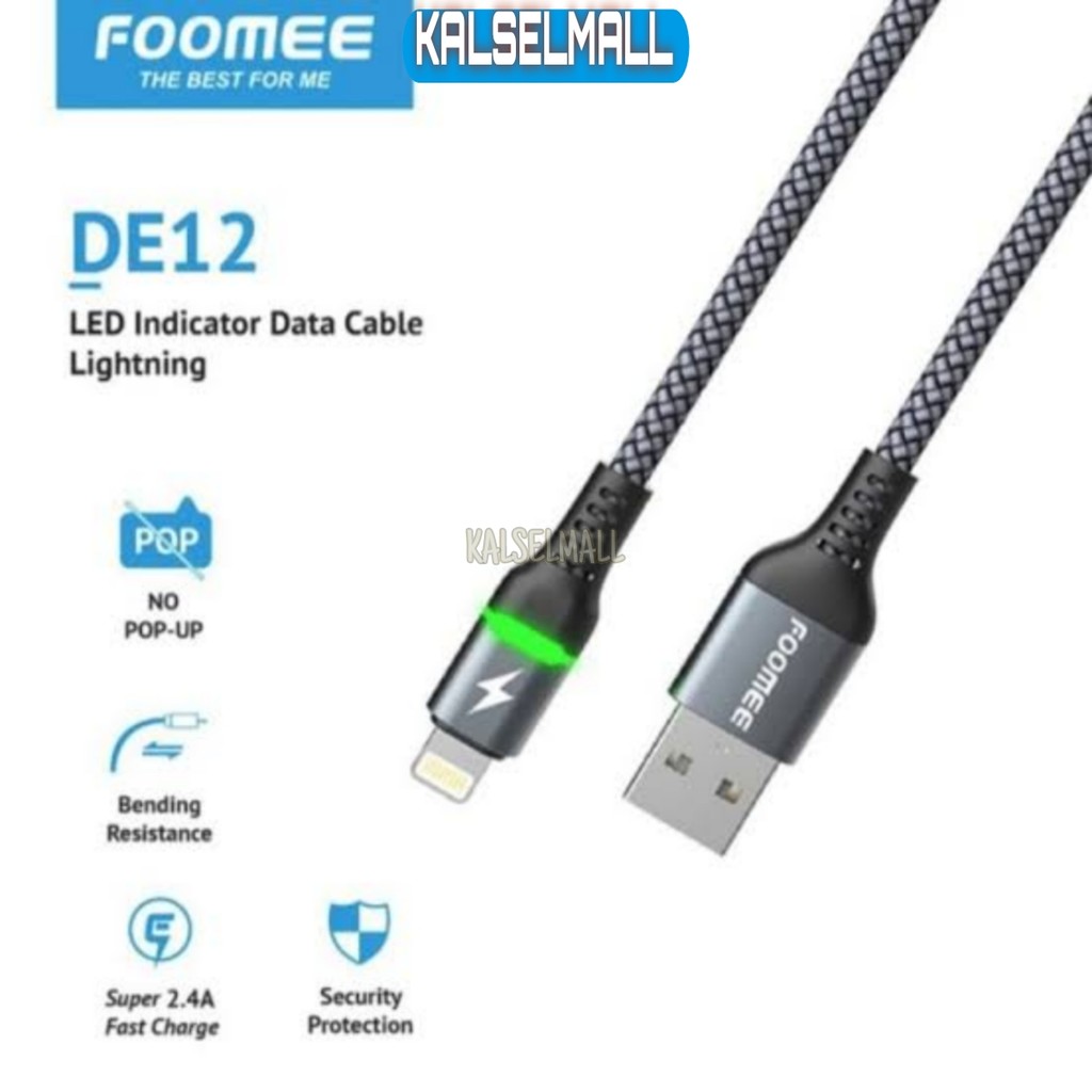 Cable data for Iphone FOOMEE DE12 L 2.4A USB A To Lightning / Kabel data Mikro DE10 2.4A USB A To Mi