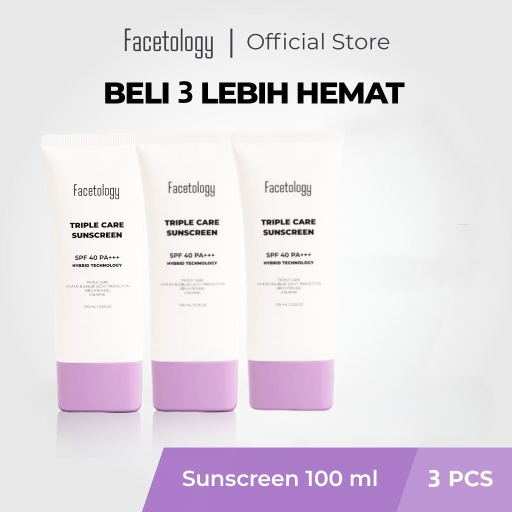 （ORI）Facetology 3PCS BIG SIZE Triple Care Sunscreen SPF 40 PA +++ 100ML