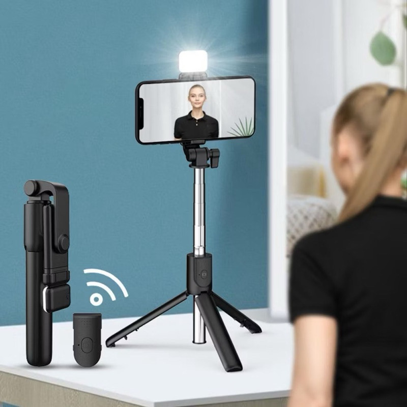 [PLUS REMOTE] TONGSIS Tripod Selfie Stick R1S 1.0m Bluetooth 3in1 With LED Flash And Remote