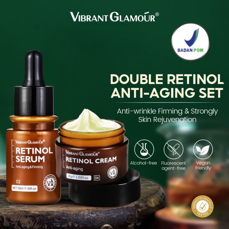 [BPOM] Vibrant Glamour Retinol set Cream Wajah Menghidrasi kulit 30g + Serum Wajah 30ml