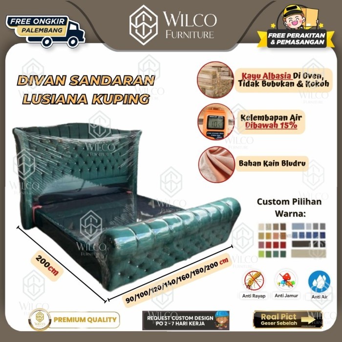 Custom Divan Sandaran Kuping Lusiana | Divan Sandaran Kuping Bludru | Divan Kancing Bludru | Custom 