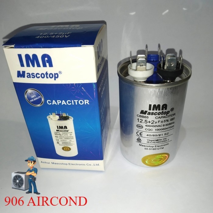 Sparepart capasitor untuk ac panasonic 1/2pk low watt ukuran 12,5+2 uf