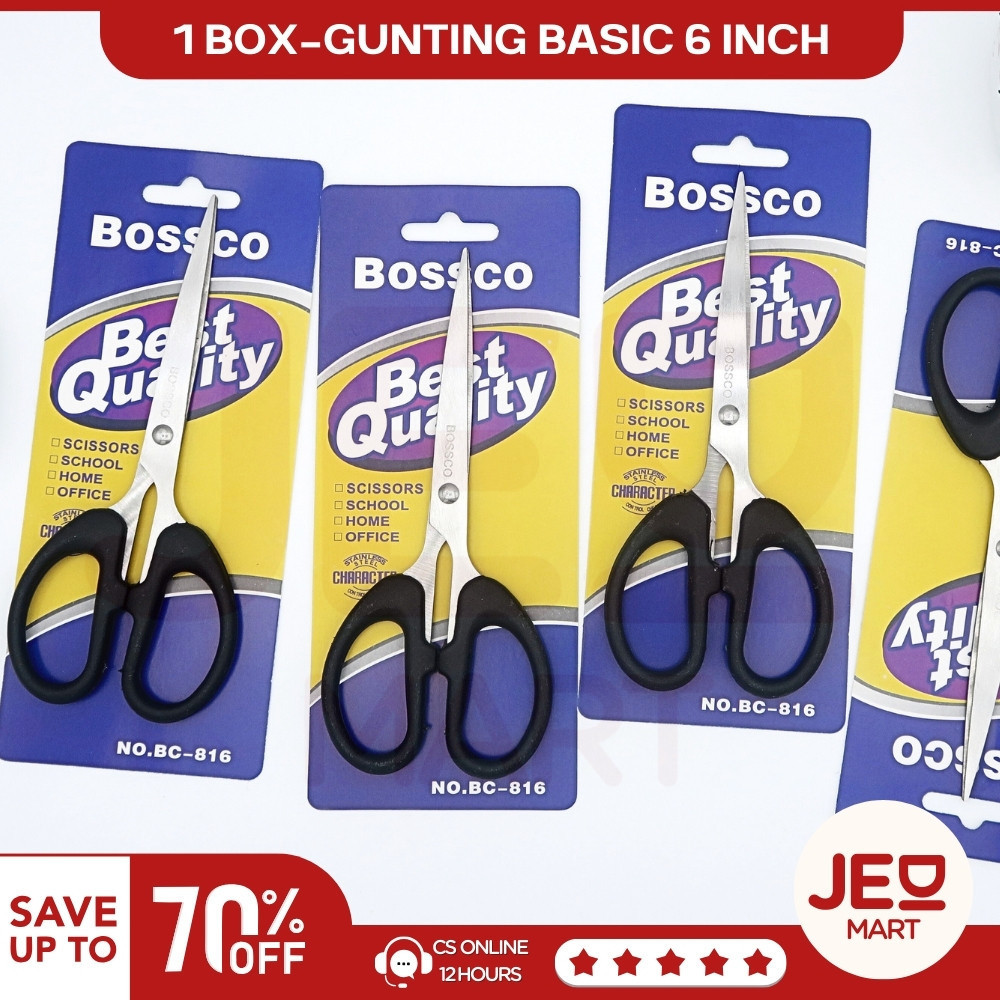 

Adn 1 Box isi 12 Gunting Scissors BOSSCO (4 inch~6 Inch-8 Inch) BC-814~816~818