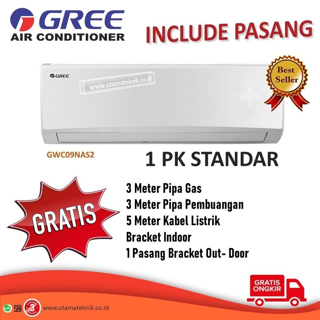 AC GREE 1 PK STANDAR + PASANG - TYPE GWC09NASN