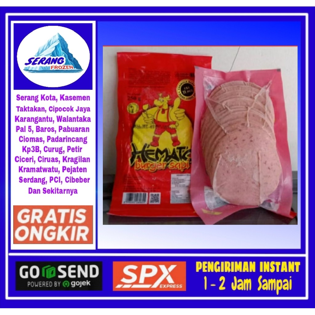 

Daging Burger, Hemato Beef Burger 250gr (Isi 11's), Isian Burger, Serang Frozen