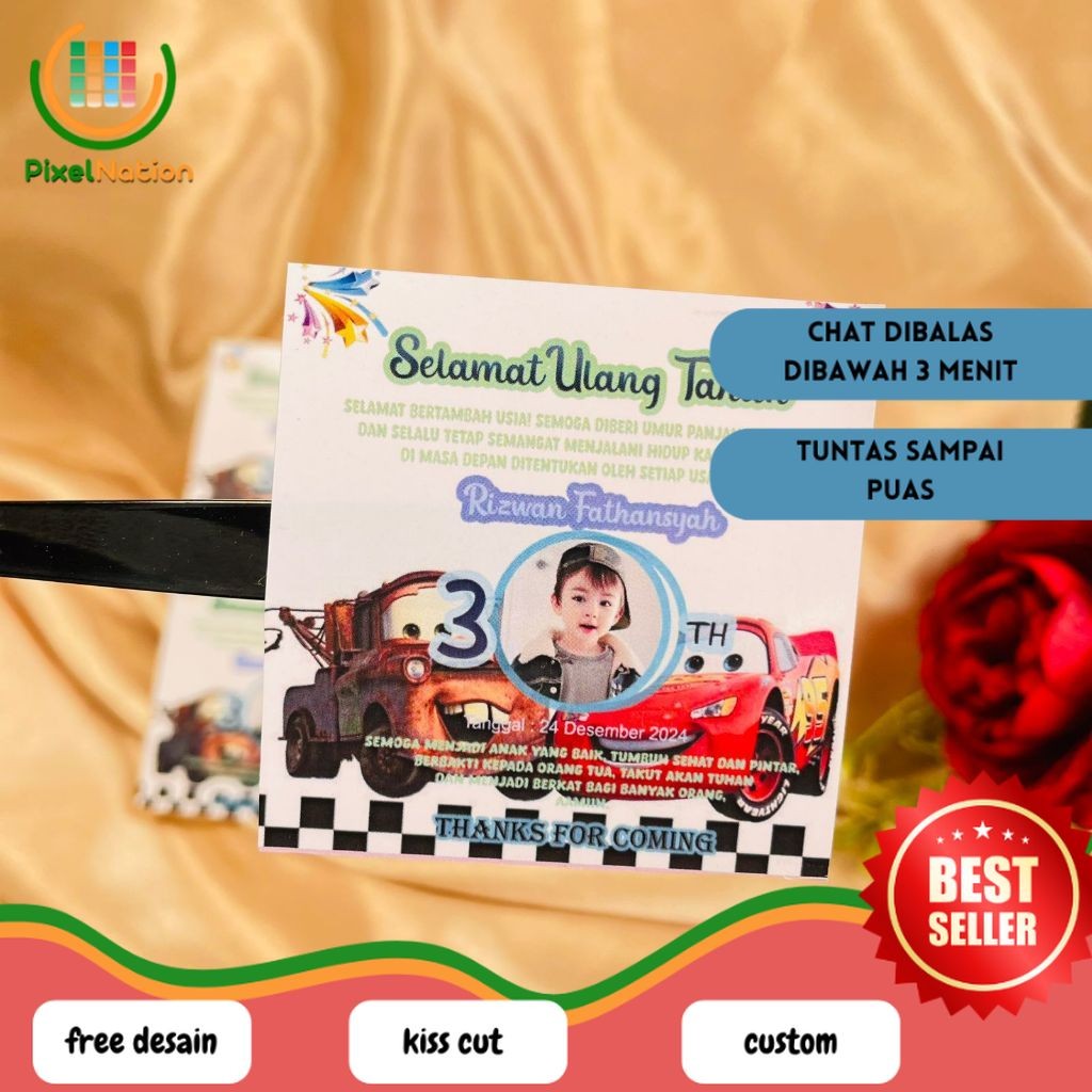 

PiNat 5-8 Sticker Ulang Tahun Anak Bentuk Kotak Stiker Undangan Ultah Happy Birthday Uk.Sedang