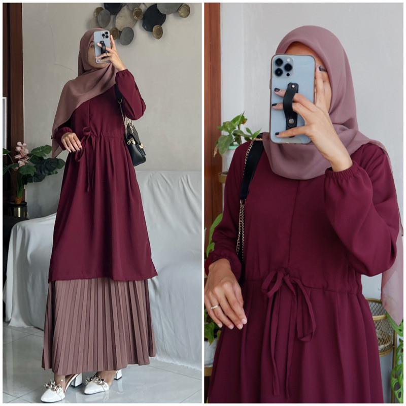 Gamis wanita syari  model baruTUNIK BASIC  / Baju Atasan Wanita muslim Tunik kerja kuliah basic polo
