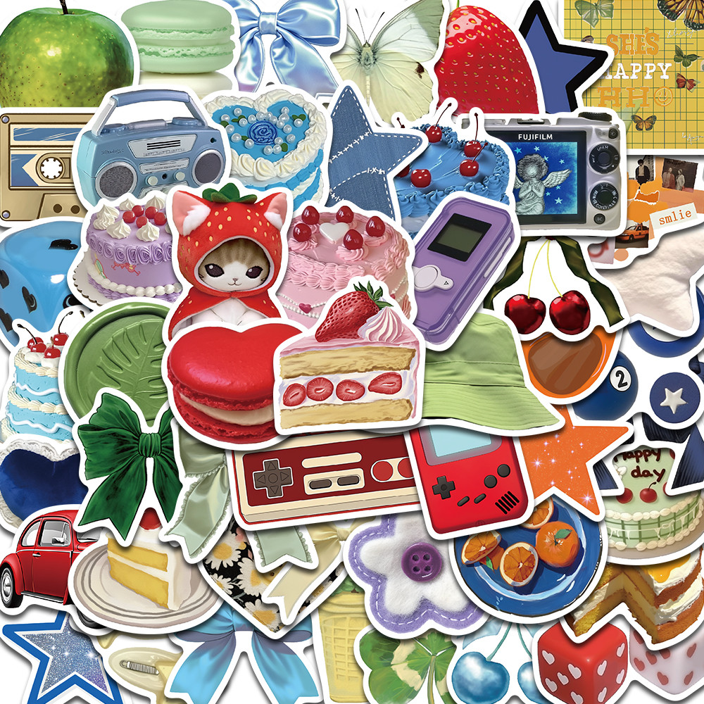 

50PCS Cute Stickers Cartoon Nostalgia Laptop Landscape Luggage Fashion Coffee Nostalgia Skateboard Home Room Graffiti Sticker ﻿