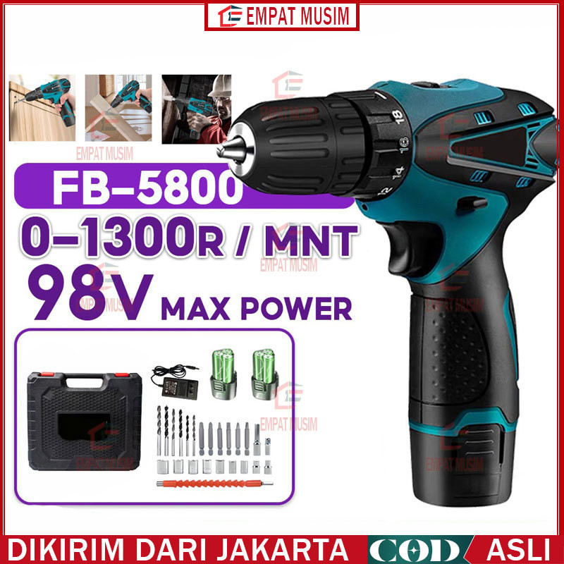 98V Mesin Bor Tangan Bor listrik Bor cas Cordless Drill Battery Mesin Bor Bor Baterai Bor Listrik Bo