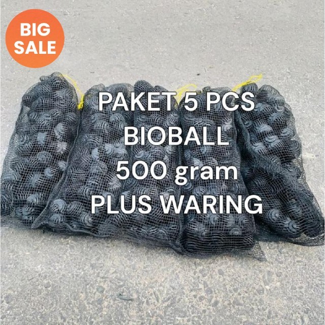 Paket bioball plus waring 500 gram 5 pcs / bioball plus waring / bioball / media filter koi / media 