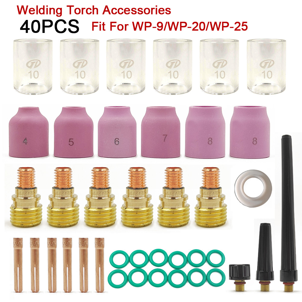 40Pcs Welding Torch Stubby Gas Lens #10 Glass Cup Kit For WP9WP20 WP25 Durable Practical TIG Welding