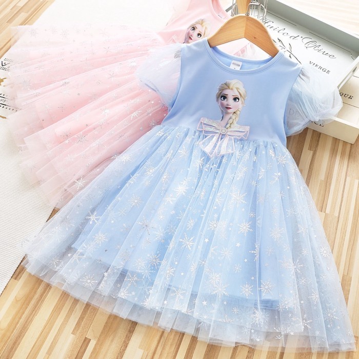 ✨LARIS✨ -1-7 tahun Dress pesta Elsa Anak perempuan/Gaun putri Frozen/baju anak - 046-PINK, 120(4-5ta