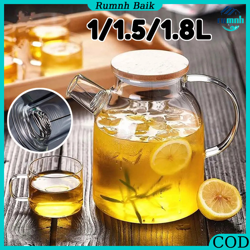 Teko Pitcher Kaca / High Borosilicate Tekko / Kaca Pemanas Air KomporTeko / Tahan Panas Tutup Bambu 