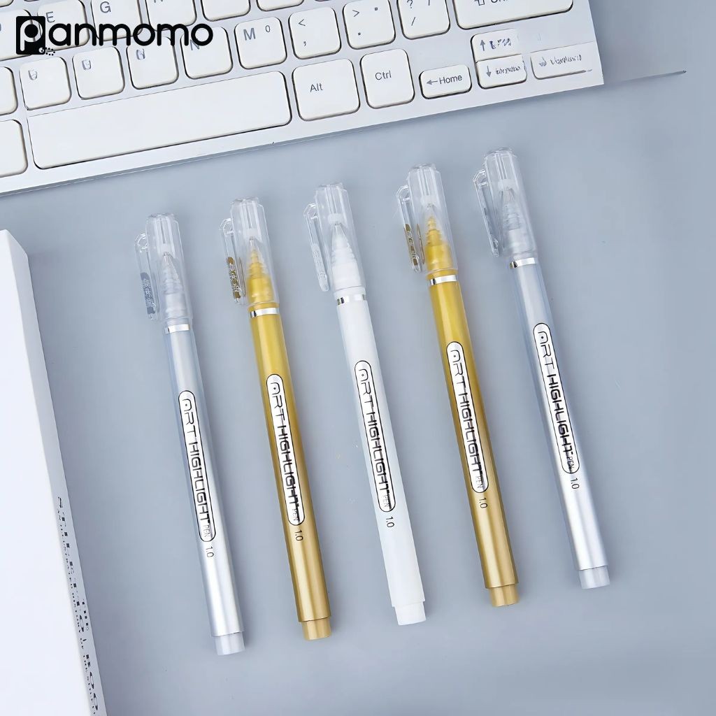

Panmomo Pulpen Bolpoin Pen Pena Putih Emas Perak White Gold Silver Art Highlight Pen