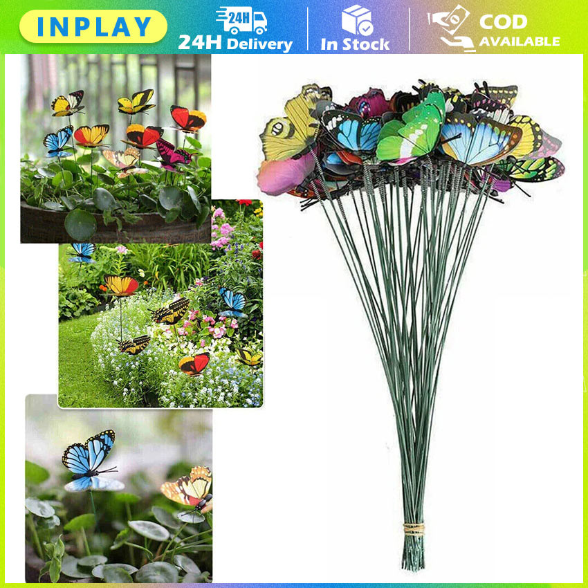 10/50Pcs Ornamen Kupu-Kupu Imitasi / Tusukan Hiasan Tanaman Artificial / Dekorasi Taman Outdoor / Bu