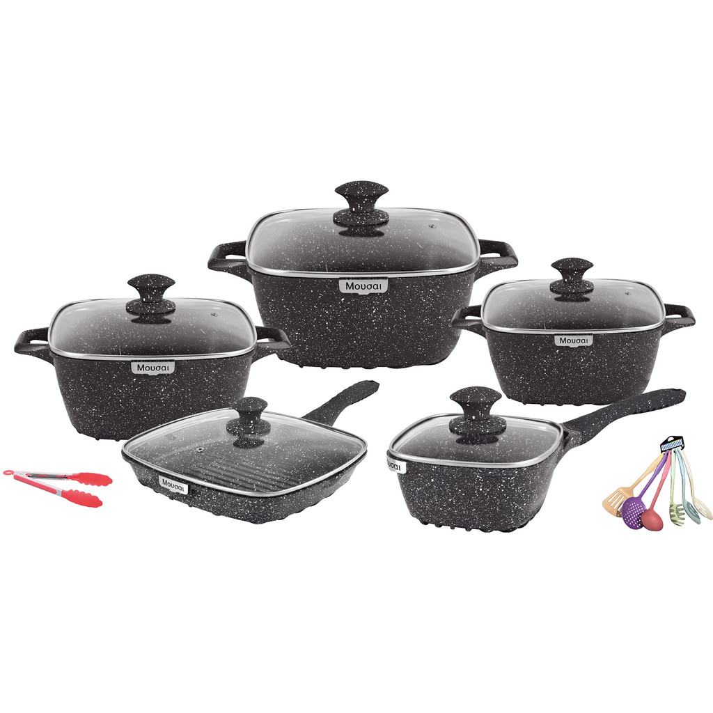 Master Star 17PCS Cast Aluminum Pots and Casseroles Beat Set Non-Stick Deep Fryer Frying Pans Cookin