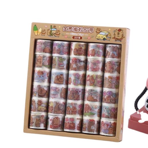 

J2 - Stiker washi tape labubu Sticker glitter roll dekorasi capybara lucu