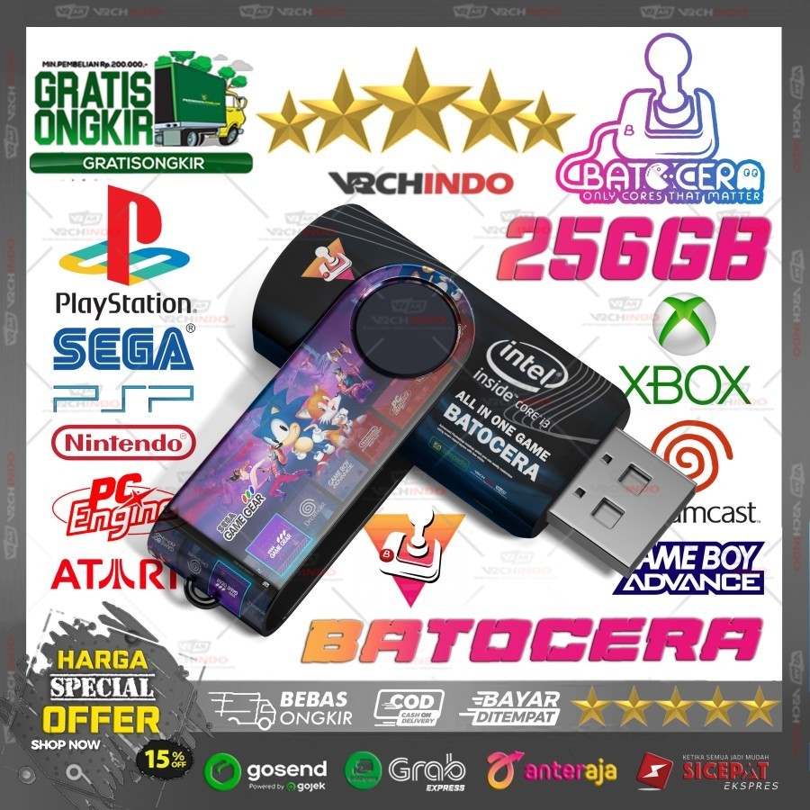 256GB Flashdisk Game Batocera / Retrobat Emulator - All in One Games Konsol Retro 