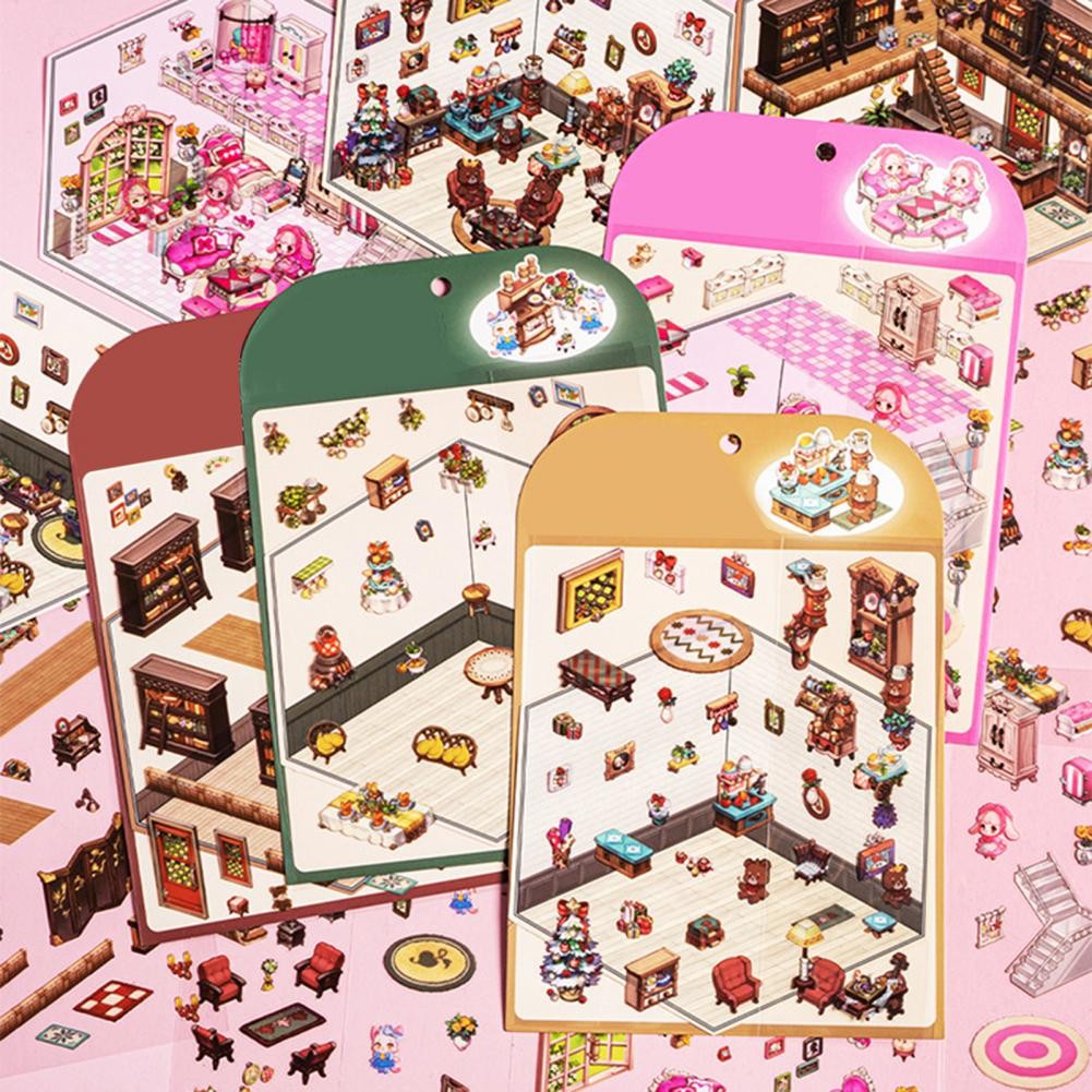 

1/4 Set DIY 3D House Stickers Four Themes Laptop Decals Study Christmas Bedroom Party Stress Relief Scene Stickers
