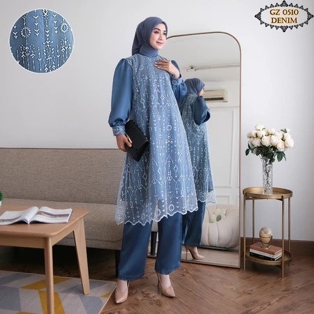 LAURAA ONE SET BRUKAT Setelan Celana Brukat Tille/ Setcel Brukat Denim/ Setcel Brukat Remaja/ Setcel