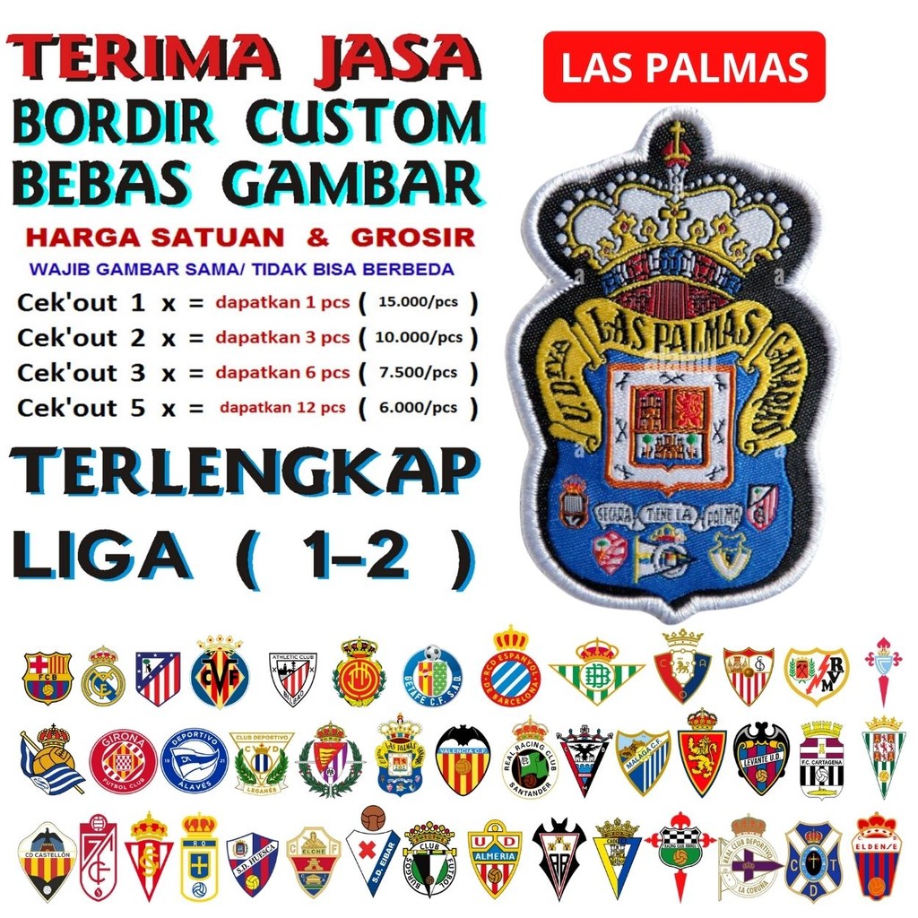LAS PALMAS PATCH BORDIR BET LOGO/EMBLEM KLUB BOLA LALIGA 1 & 2 SPANYOL