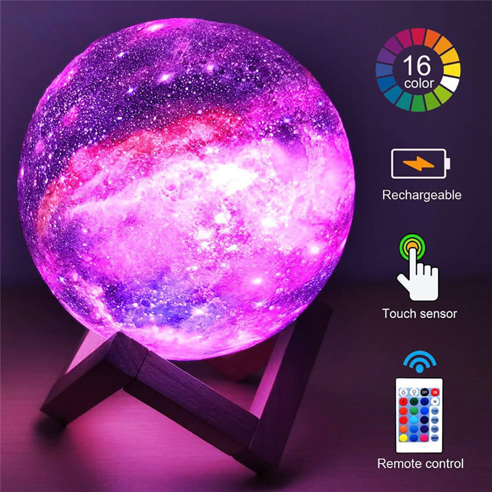 

16Colors Painted Starry Moon Lamp Creative 3D Printing LED Reargeable Bedroom Bedside Atmosphere Night Light ildren Gift