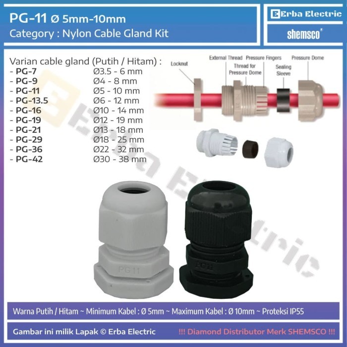 

MU99 Cable Gland PG-11 Pelindung Jalur Kabel Gland PG11 Original Shemsco - Hitam