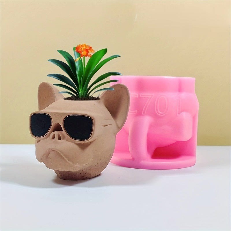 

3D Dog succulent plant flowerpot epoxy silicone mold cute dog head storage box cement mould sunglasses dog vase gypsum molds