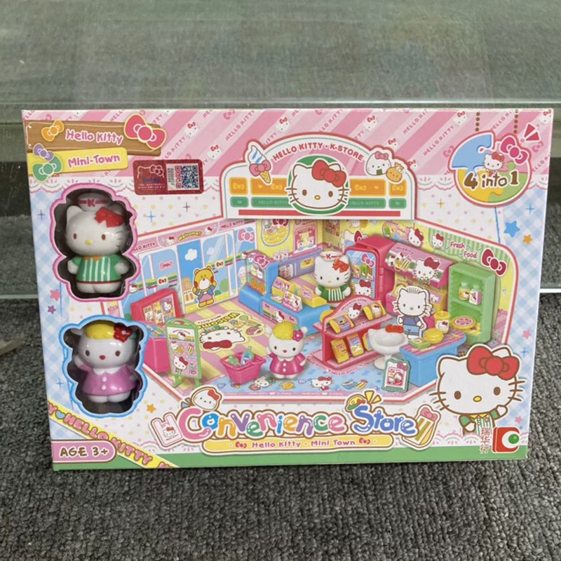Sanrio Hello Kitty Convenience Store Play House Stackable Street View Splicing Toys Figure Anime Fig