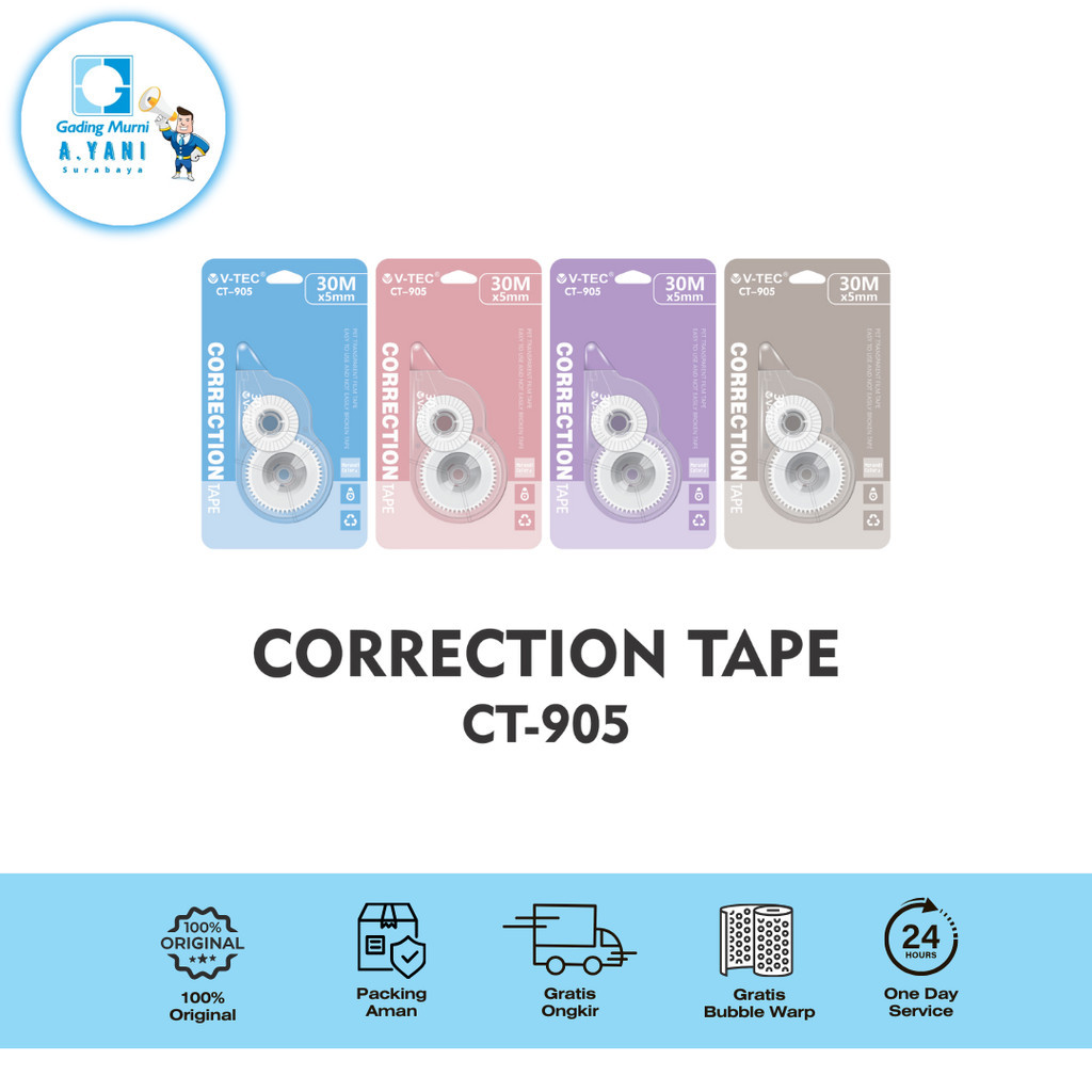 

V-TEC CORRECTION TAPE CT-905 TIP X KERTAS